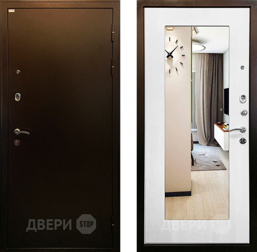 Входная металлическая Дверь Ратибор Милан 3К зеркало Белый ясень в Апрелевке