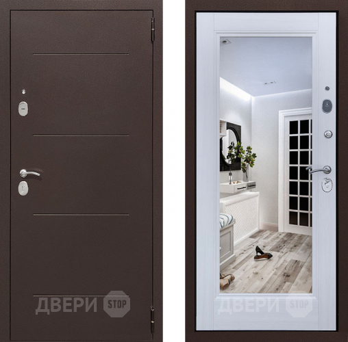 Входная металлическая Дверь Престиж 100 с зеркалом Медь/Лиственница белая в Апрелевке