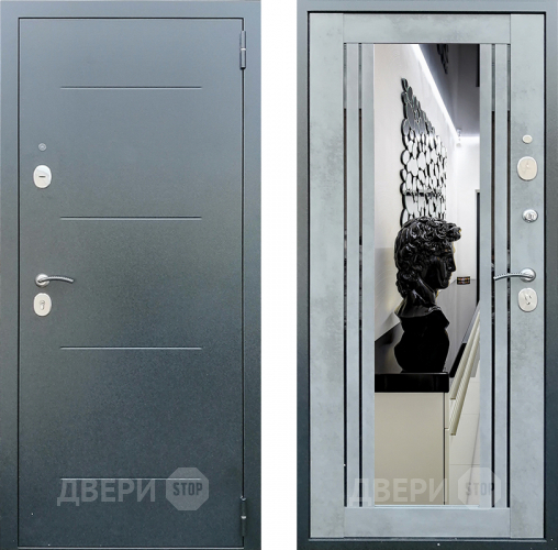 Входная металлическая Дверь Престиж Люкс с зеркалом Бетон в Апрелевке