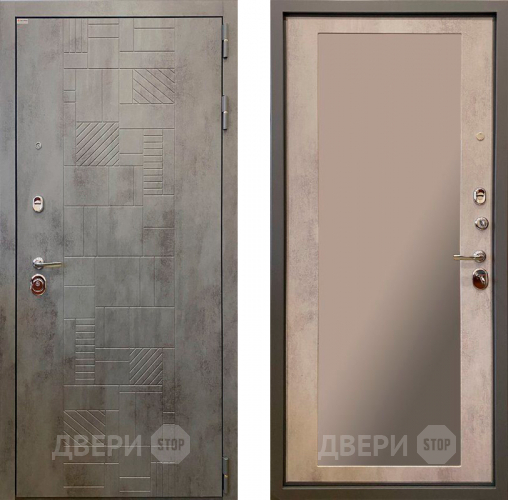 Входная металлическая Дверь Ратибор Тетрис 3К с зеркалом Бетон светлый в Апрелевке