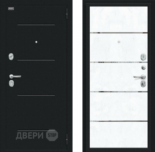 Входная металлическая Дверь Bravo Лайн Букле черное/Snow Art в Апрелевке