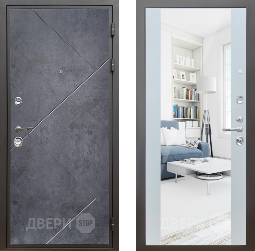 Входная металлическая Дверь Шелтер (SHELTER) Комфорт Бетон урбан индиго 13 с зеркалом Белый матовый в Апрелевке