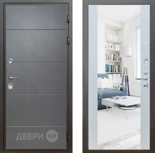 Дверь Шелтер (SHELTER) Комфорт Лофт графит 13 с зеркалом Белый матовый в Апрелевке