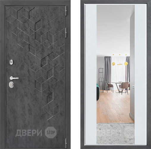 Входная металлическая Дверь Дверной континент ДК-3/713 ФЛЗ-1 Зеркало Белое дерево в Апрелевке