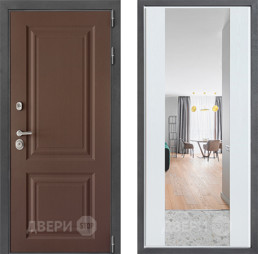 Входная металлическая Дверь Дверной континент ДК-3/729 ФЛЗ-1 Зеркало Белое дерево в Апрелевке
