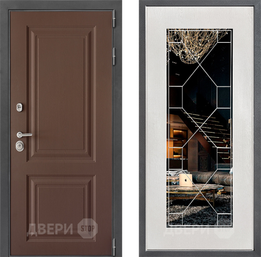 Входная металлическая Дверь Дверной континент ДК-3/729 ФЛ-Тиффани Зеркало Белое дерево в Апрелевке