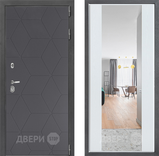 Входная металлическая Дверь Дверной континент ДК-3/744 ФЛЗ-1 Зеркало Белое дерево в Апрелевке