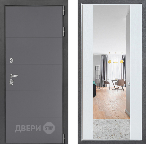 Входная металлическая Дверь Дверной континент ДК-3/649 ФЛЗ-1 Зеркало Белое дерево в Апрелевке