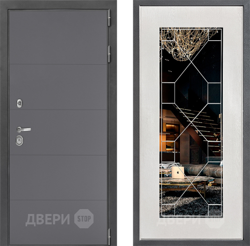 Входная металлическая Дверь Дверной континент ДК-3/649 ФЛ-Тиффани Зеркало Белое дерево в Апрелевке