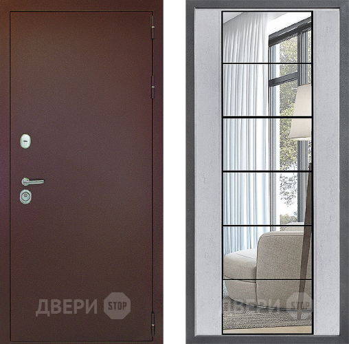 Входная металлическая Дверь Дверной континент Рубикон Медь Дизайн ФЛЗ-2 Зеркало Бетон светлый в Апрелевке