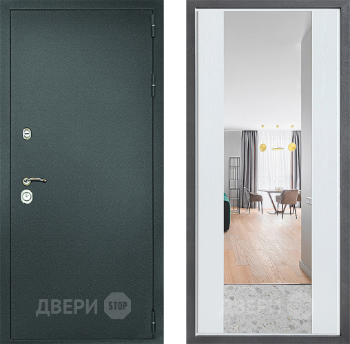 Входная металлическая Дверь Дверной континент Рубикон Серебро Дизайн ФЛЗ-1 Зеркало Белое дерево в Апрелевке