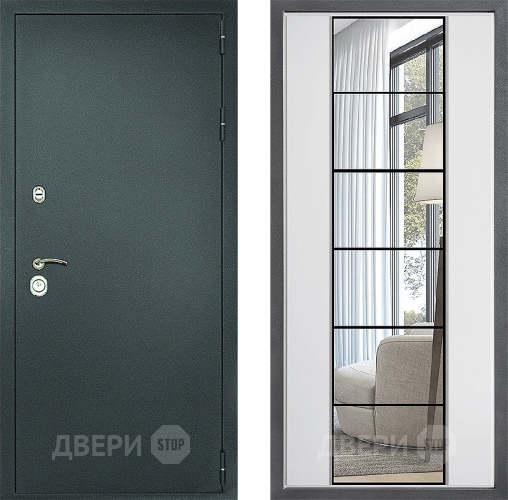 Входная металлическая Дверь Дверной континент Рубикон Серебро Дизайн ФЛЗ-2 Зеркало Белый софт в Апрелевке