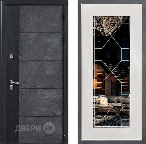 Дверь Дверной континент ДК-15 Бетон ТЕРМО ФЛ-Тиффани Зеркало Белое дерево в Апрелевке