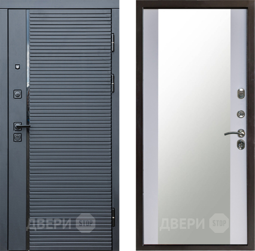 Входная металлическая Дверь Престиж Черная Линия Зеркало Белый софт в Апрелевке