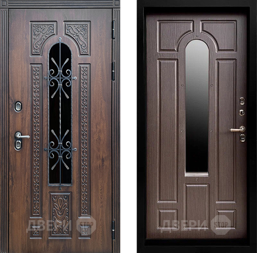 Входная металлическая Дверь Престиж TERMO с терморазрывом Лацио Дуб с окном и ковкой Венге в Апрелевке
