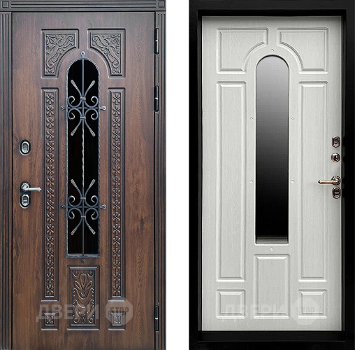 Дверь Престиж TERMO с терморазрывом Лацио Дуб с окном и ковкой Лиственница белая в Апрелевке