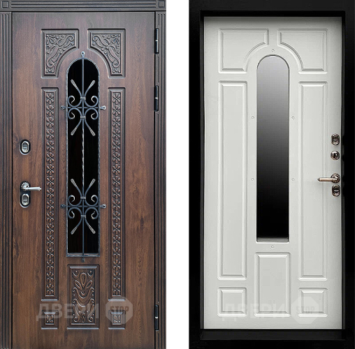 Входная металлическая Дверь Престиж TERMO с терморазрывом Лацио Дуб с окном и ковкой Белый матовый в Апрелевке