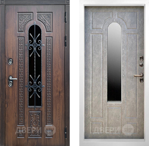 Входная металлическая Дверь Престиж TERMO с терморазрывом Лацио Дуб White с окном и ковкой Бетон светлый в Апрелевке