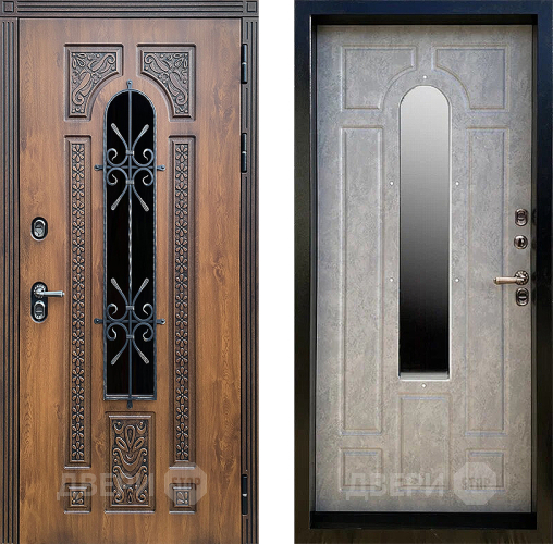 Входная металлическая Дверь Престиж TERMO с терморазрывом Лацио Орех с окном и ковкой Бетон светлый в Апрелевке