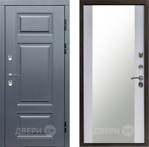 Входная металлическая Дверь Престиж TERMO с терморазрывом Премиум Грэй Зеркало Белый софт в Апрелевке