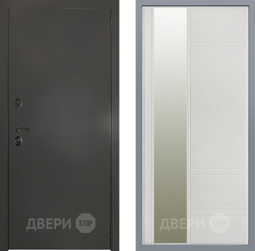 Дверь Заводские двери Эталон 3к антик серебро Зеркало Лира Белый софт в Апрелевке