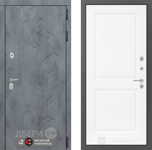 Входная металлическая Дверь Лабиринт (LABIRINT) Бетон 11 Белый софт в Апрелевке