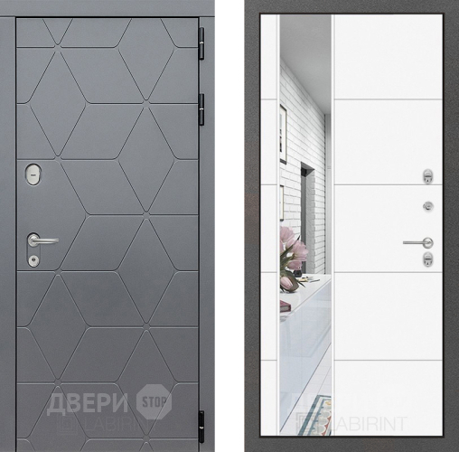 Входная металлическая Дверь Лабиринт (LABIRINT) Cosmo Зеркало 19 Белый софт в Апрелевке