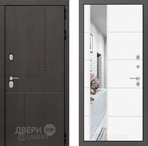 Входная металлическая Дверь Лабиринт (LABIRINT) Urban Зеркало 19 Белый софт в Апрелевке