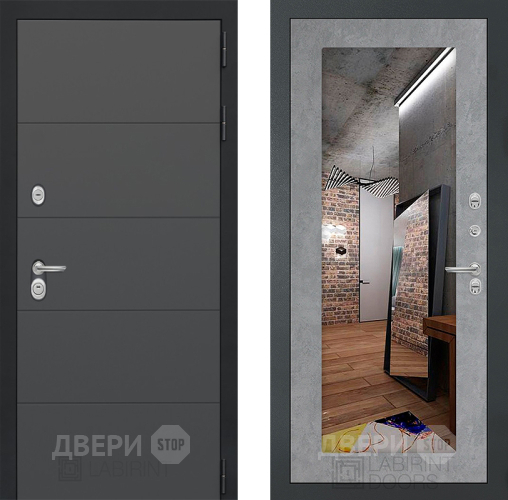 Дверь Лабиринт (LABIRINT) Art Зеркало 18 Бетон светлый в Апрелевке