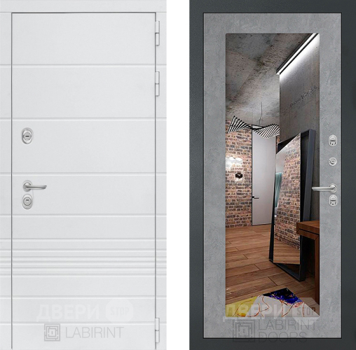 Входная металлическая Дверь Лабиринт (LABIRINT) Трендо Зеркало 18 Бетон светлый в Апрелевке