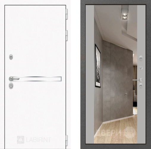 Входная металлическая Дверь Лабиринт (LABIRINT) Лайн White Зеркало Максимум Грей софт в Апрелевке