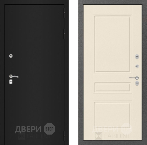 Входная металлическая Дверь Лабиринт (LABIRINT) Classic шагрень черная 03 Крем софт в Апрелевке