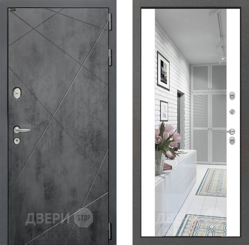 Входная металлическая Дверь Лабиринт (LABIRINT) Лофт Зеркало Максимум Белый софт в Апрелевке