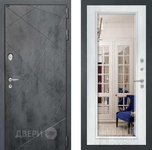 Дверь Лабиринт (LABIRINT) Лофт Зеркало Фацет с багетом Белый софт в Апрелевке