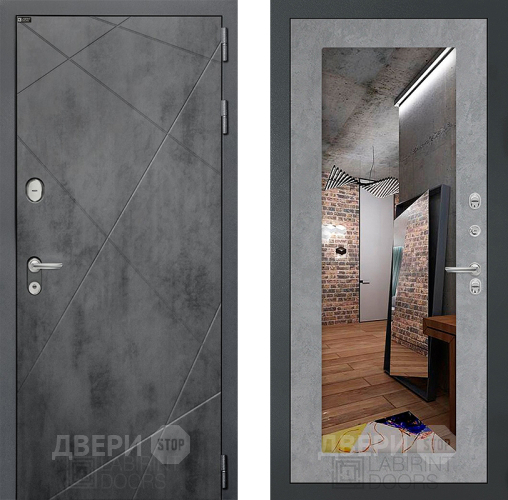 Входная металлическая Дверь Лабиринт (LABIRINT) Лофт Зеркало 18 Бетон светлый в Апрелевке