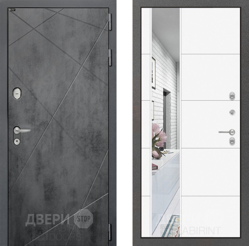 Входная металлическая Дверь Лабиринт (LABIRINT) Лофт Зеркало 19 Белый софт в Апрелевке