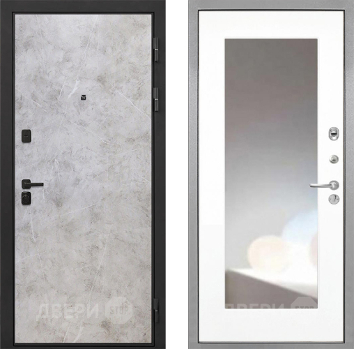 Входная металлическая Дверь Интекрон (INTECRON) Профит Black Мрамор Светлый ФЛЗ-120-М Зеркало Белый матовый в Апрелевке