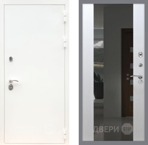Дверь Рекс (REX) 5 Белая Шагрень СБ-16 Зеркало Белый ясень в Апрелевке