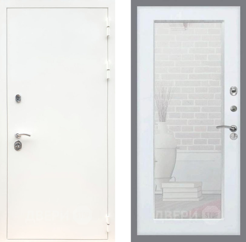 Входная металлическая Дверь Рекс (REX) 5 Белая Шагрень Зеркало Пастораль Белый ясень в Апрелевке