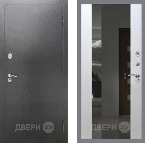 Входная металлическая Дверь Рекс (REX) 2А Серебро Антик СБ-16 Зеркало Белый ясень в Апрелевке
