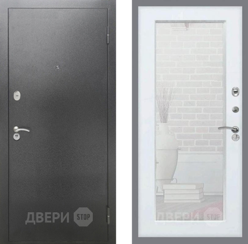 Входная металлическая Дверь Рекс (REX) 2А Серебро Антик Зеркало Пастораль Белый ясень в Апрелевке