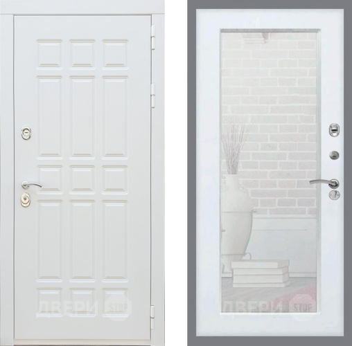 Входная металлическая Дверь Рекс (REX) 8 Силк Сноу Зеркало Пастораль Белый ясень в Апрелевке