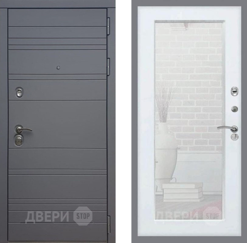 Входная металлическая Дверь Рекс (REX) 14 силк титан Зеркало Пастораль Белый ясень в Апрелевке