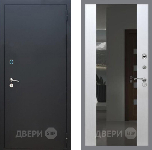 Входная металлическая Дверь Рекс (REX) 1A Черный Муар СБ-16 Зеркало Белый ясень в Апрелевке