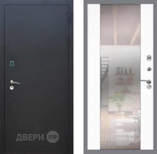 Входная металлическая Дверь Рекс (REX) 1A Черный Муар СБ-16 Зеркало Силк Сноу в Апрелевке