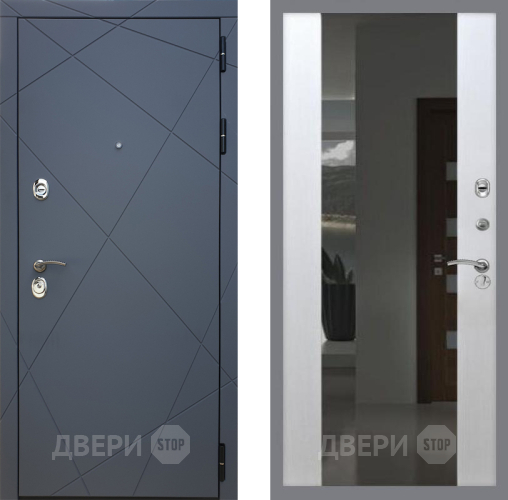 Входная металлическая Дверь Рекс (REX) 13 Силк Титан СБ-16 Зеркало Белый ясень в Апрелевке