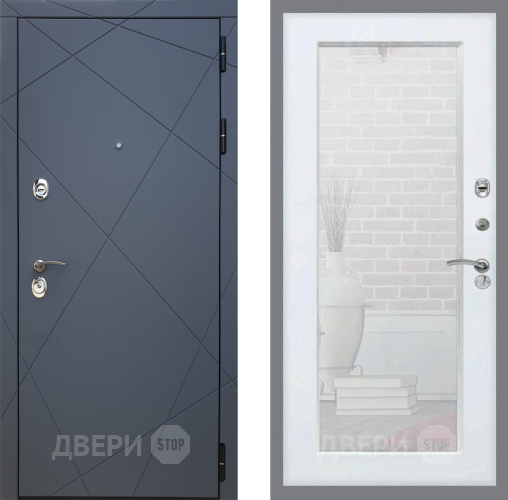 Входная металлическая Дверь Рекс (REX) 13 Силк Титан Зеркало Пастораль Белый ясень в Апрелевке