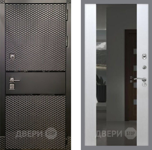 Входная металлическая Дверь Рекс (REX) 15 Черный Кварц СБ-16 Зеркало Белый ясень в Апрелевке