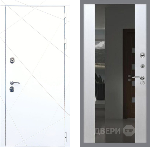 Входная металлическая Дверь Рекс (REX) 13 Силк Сноу СБ-16 Зеркало Белый ясень в Апрелевке