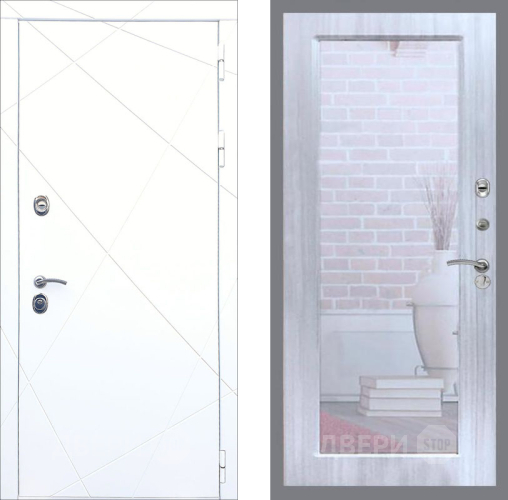 Входная металлическая Дверь Рекс (REX) 13 Силк Сноу Зеркало Пастораль Сандал белый в Апрелевке